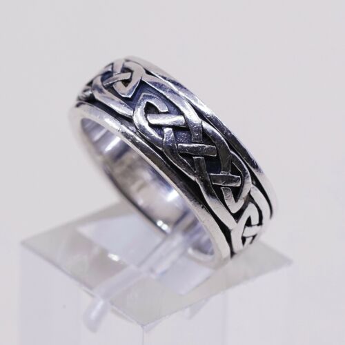 Sz 6, Vtg PSCL Sterling Silver handmade Spinner Ring. 925 band w/ cable Textured