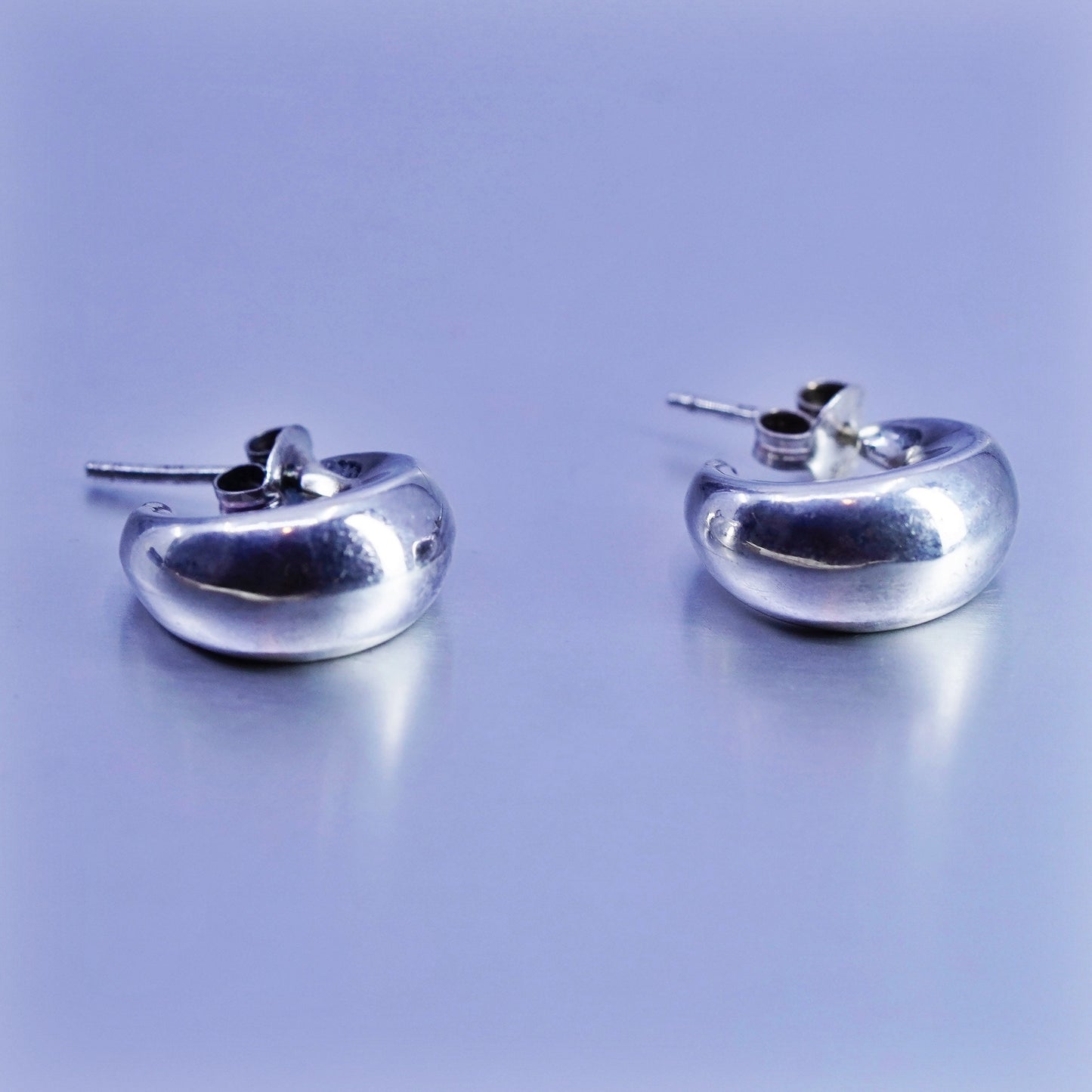 0.5”, vintage Sterling silver handmade earrings, 925 new moon huggie hoops