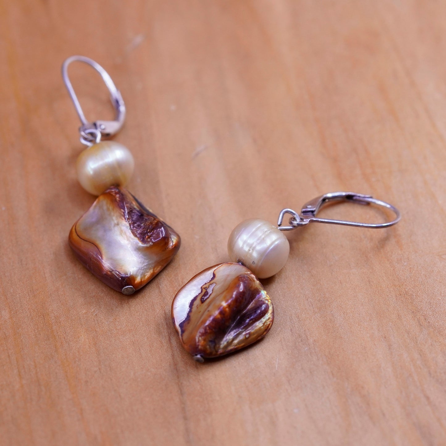 Vintage Sterling 925 silver handmade earrings with pearl abalone