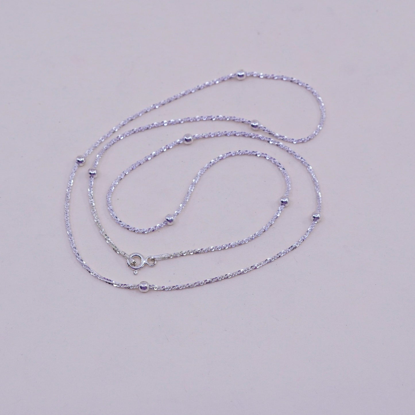 20”, 2mm, Vintage sterling silver Italy 925 twisted chain with beads, necklace