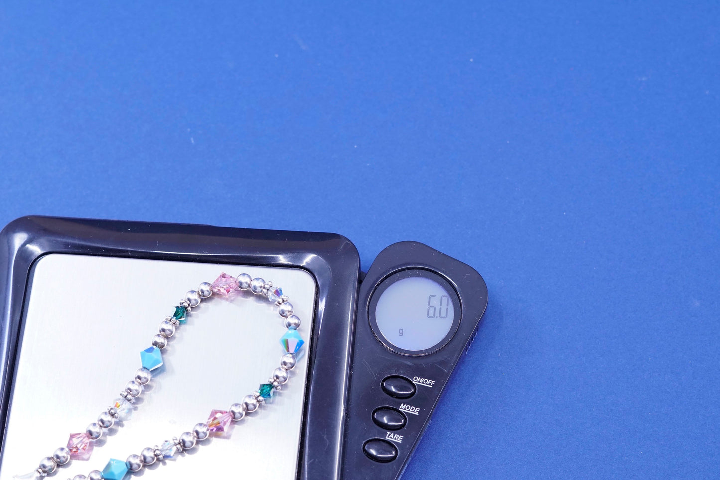 6.75”, sterling 925 silver handmade bracelet with turquoise pink crystal beads