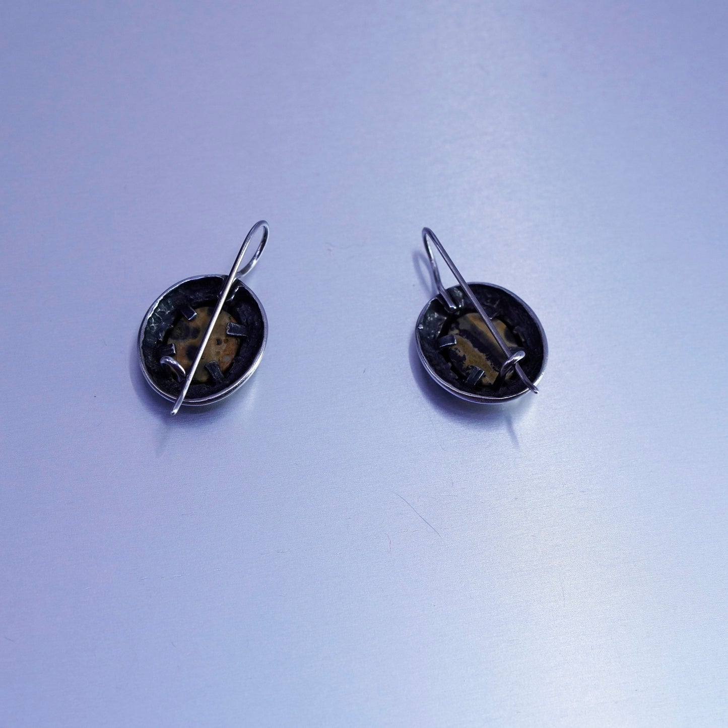 Vintage Mexico Sterling 925 silver handmade earrings with oval agate