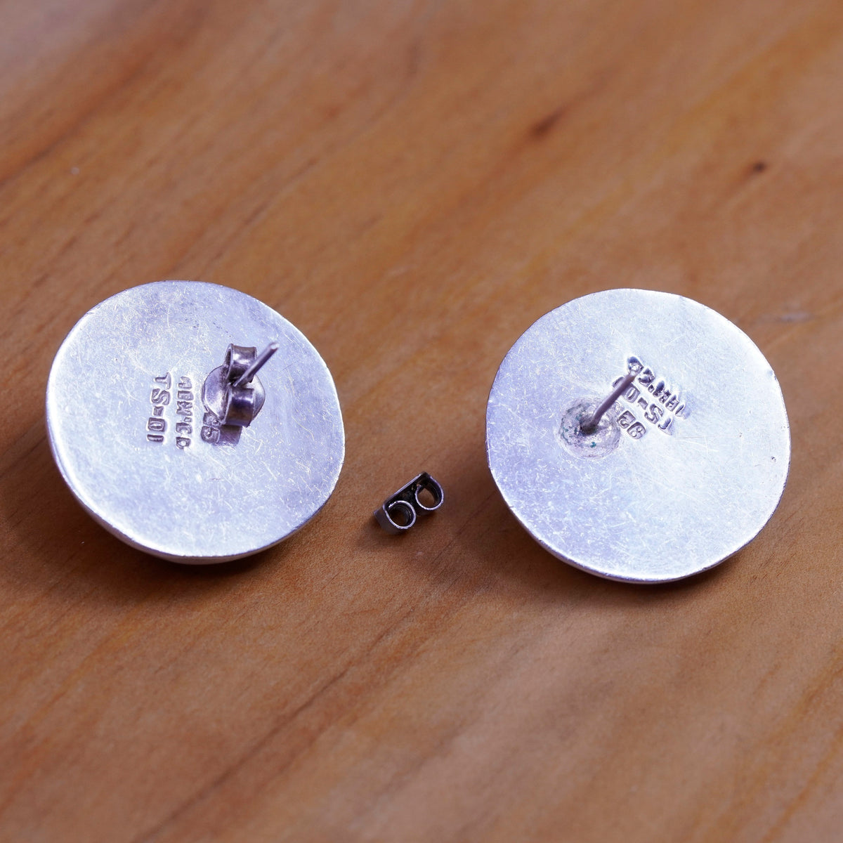 Two Tone Sterling silver handmade earrings, mexico 925 silver round studs