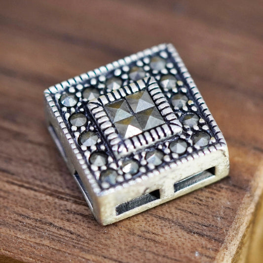 Vintage Sterling silver handmade pendant, 925 square with marcasite