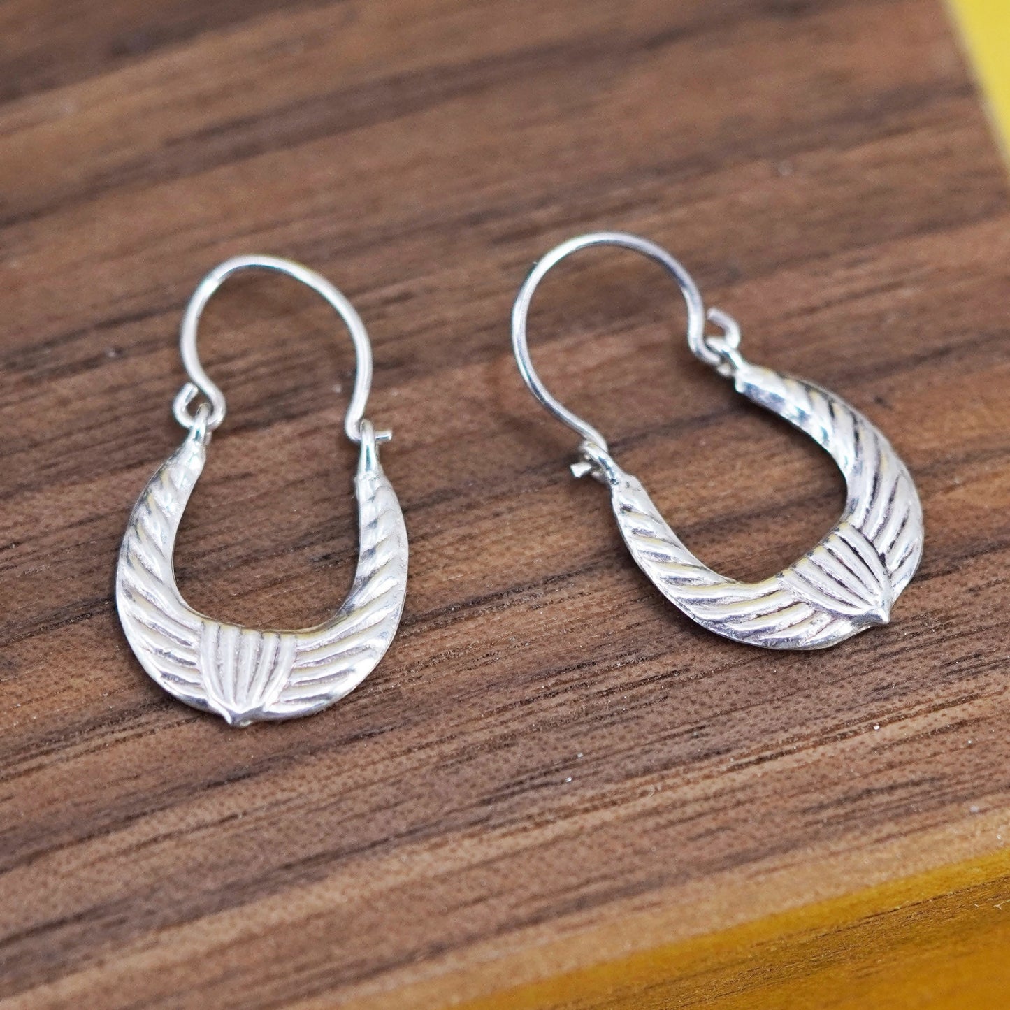 0.5”, vintage Sterling silver huggie earrings, textured 925 hoops