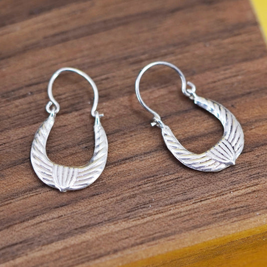 0.5”, vintage Sterling silver huggie earrings, textured 925 hoops