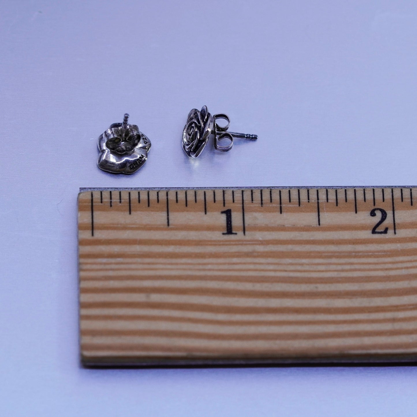 vtg Chamilia Cham Sterling 925 silver handmade rose bud flower earrings, studs