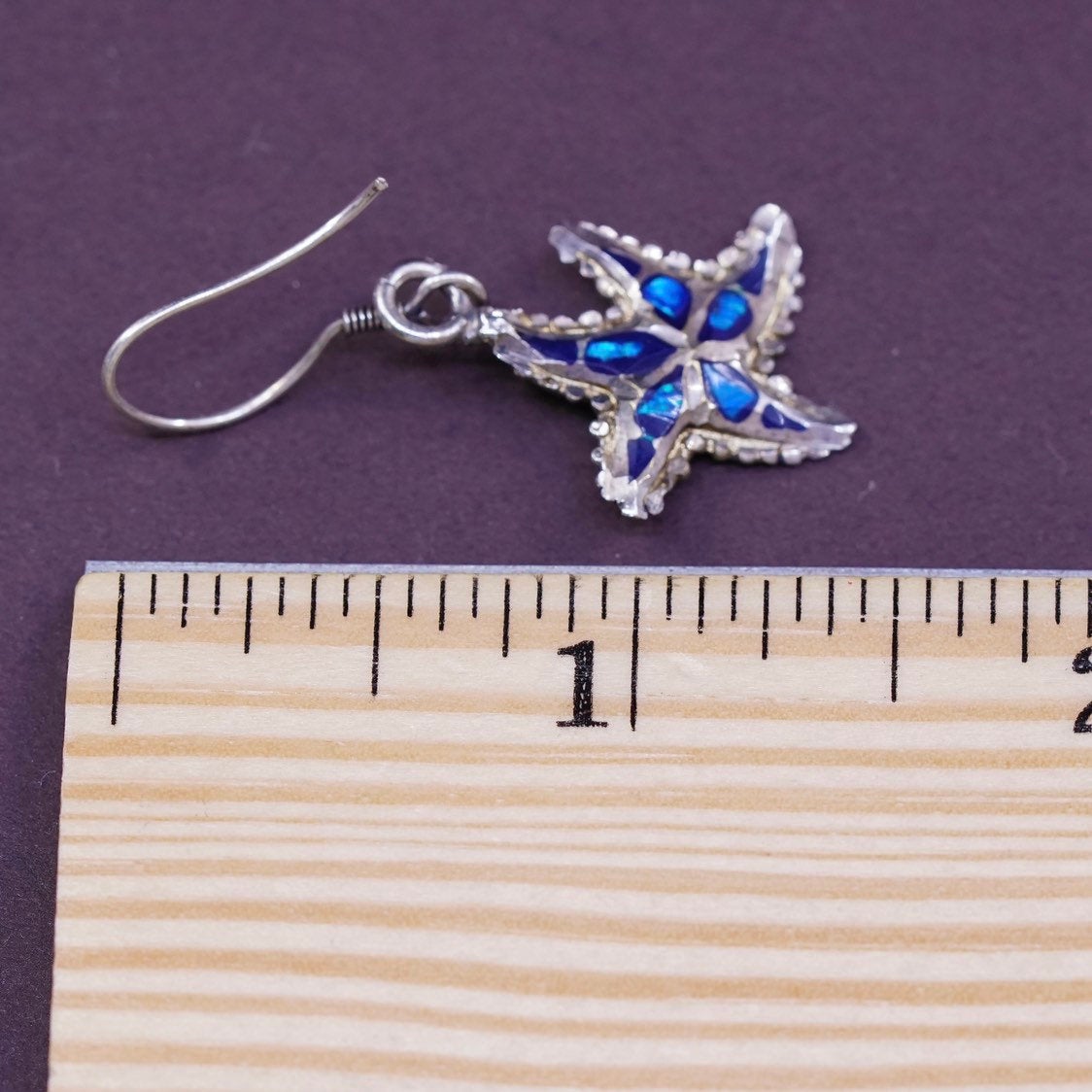 vtg CARDENAS sterling silver handmade earrings, mexico 925 starfish w/ opal