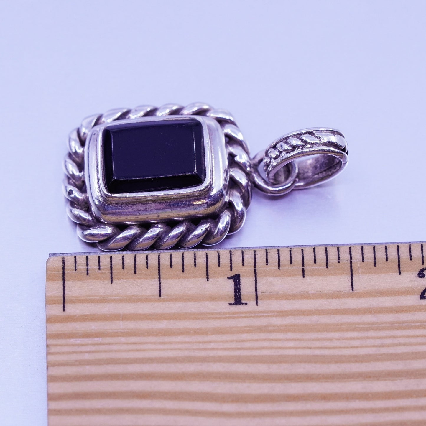 vintage handmade sterling 925 silver pendant with rectangular black onyx