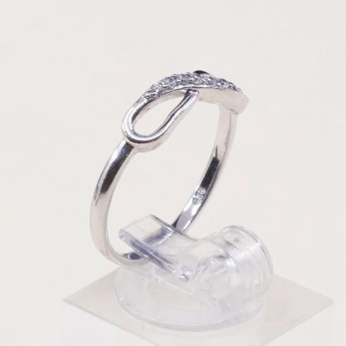 Sz 8.25, Vtg Sterling silver handmade ring, solid 925 silver Infinity band W/ CZ