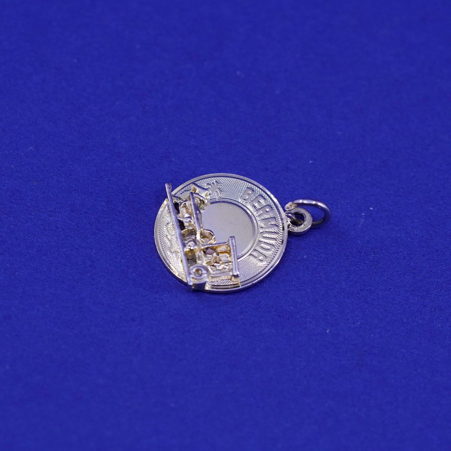 Vintage 12K gold filled world traveler pendant. 925 bermuda charm horse wagon