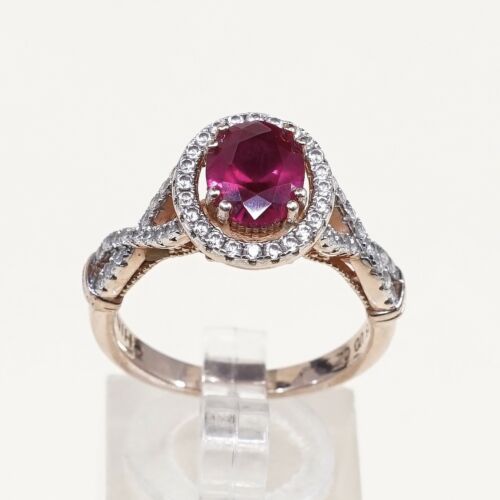 Sz 8.5, vermeil, gold over Sterling 925 Silver Ring W/ ruby, stamped 925 UD CZ