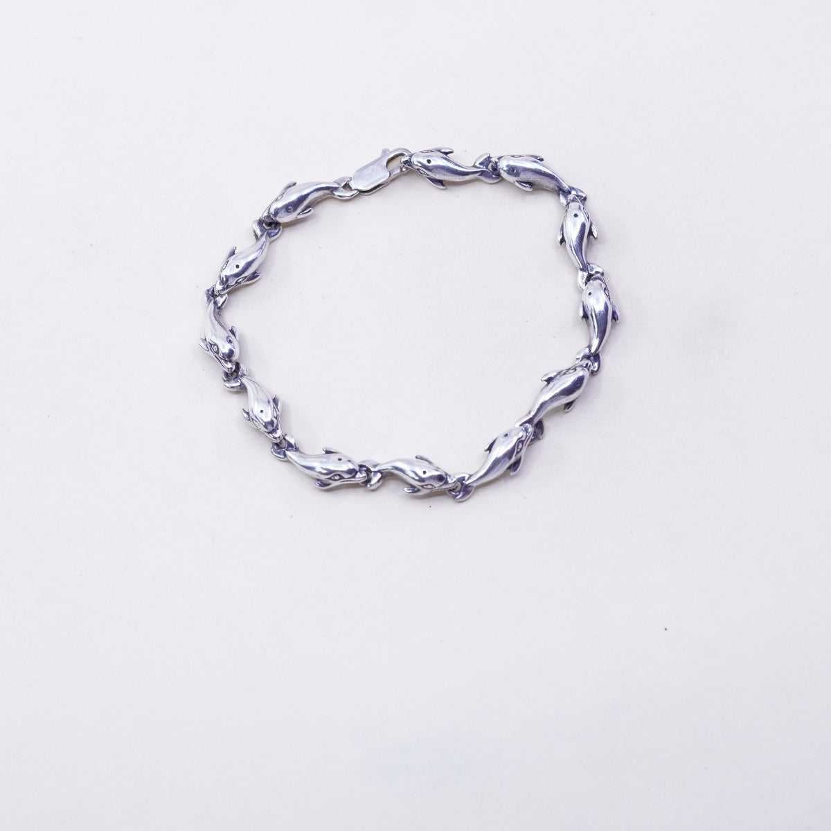7”, vintage K&N Sterling silver handmade bracelet, 925 dolphin links chain