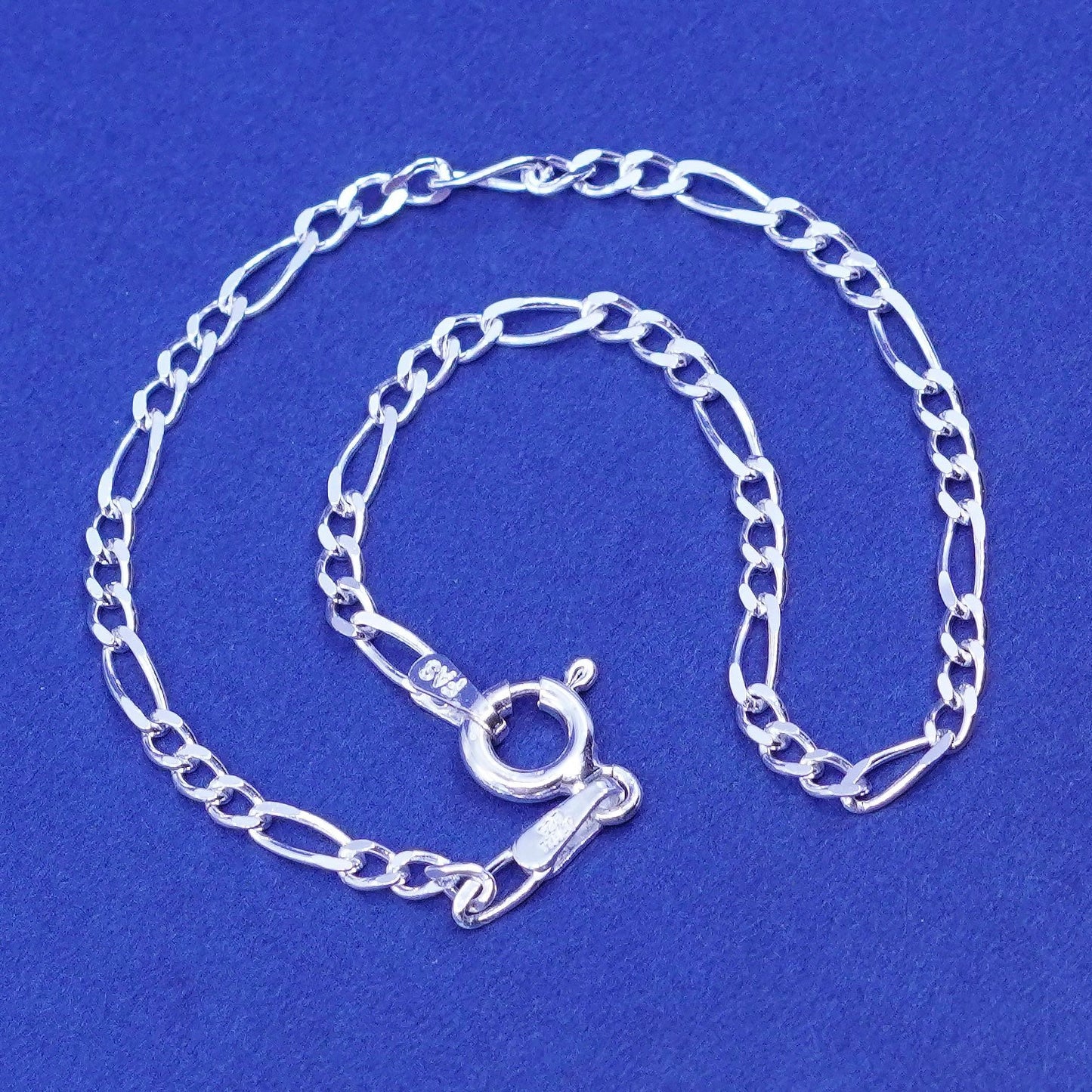 7”, 2mm, vintage Sterling silver figaro bracelet, 925 chain