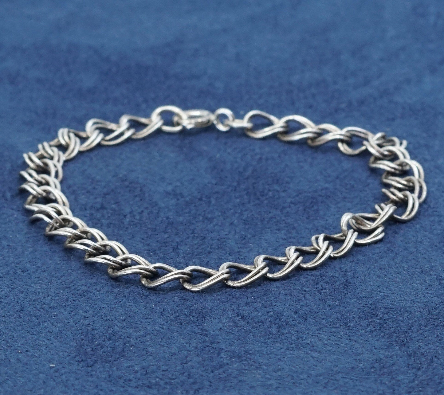 7", 6mm vtg italy Sterling silver handmade charm bracelet 925 double curb chain