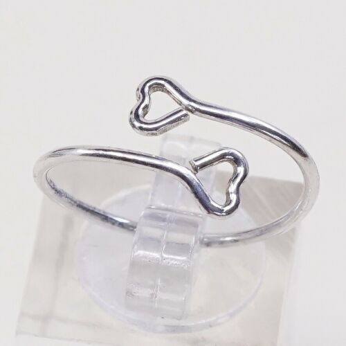 Size 7, Vtg Sterling Silver Handmade Ring, 925 Silver Band W/ Double Heart