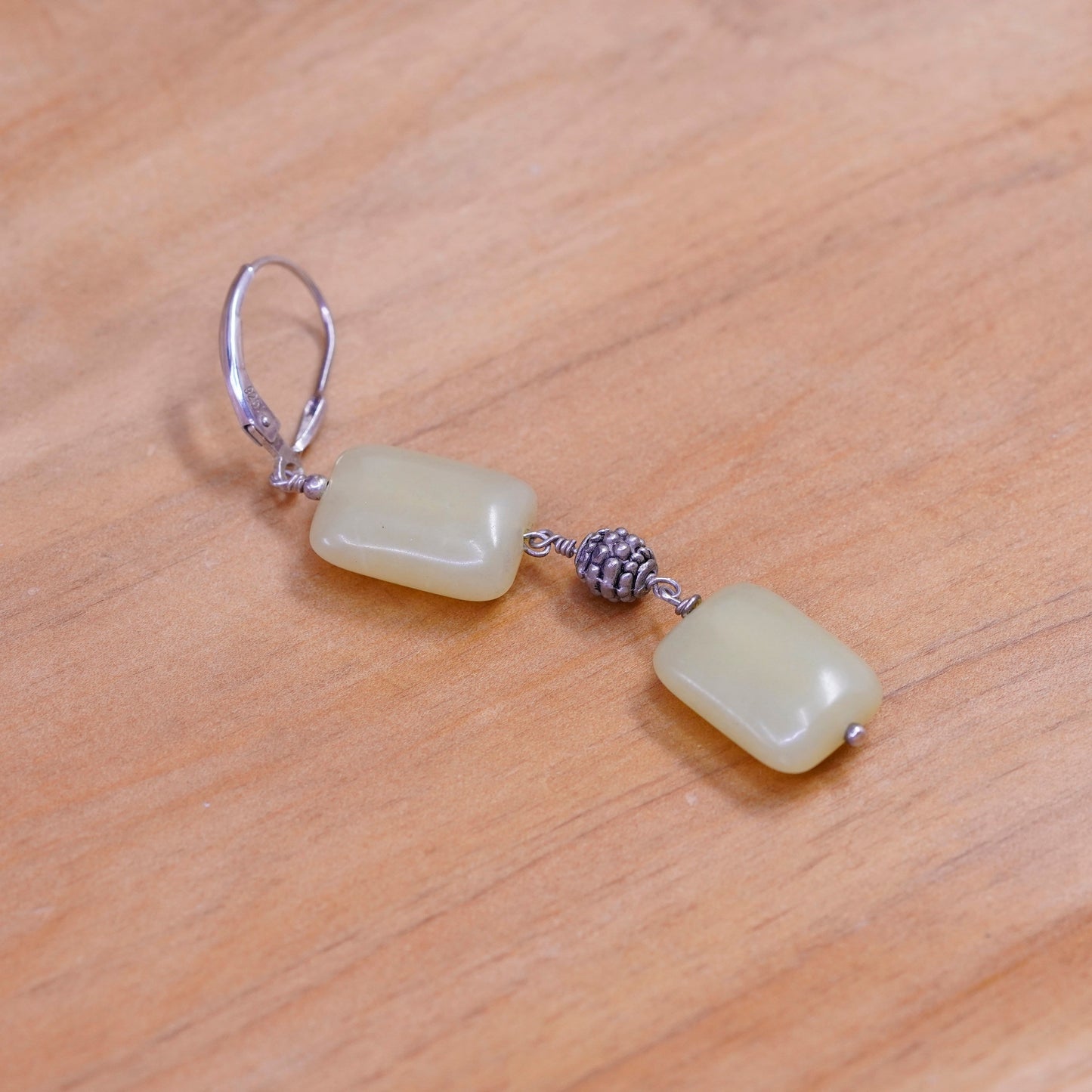 2.25”, Vintage Sterling 925 silver handmade earrings with jade beads