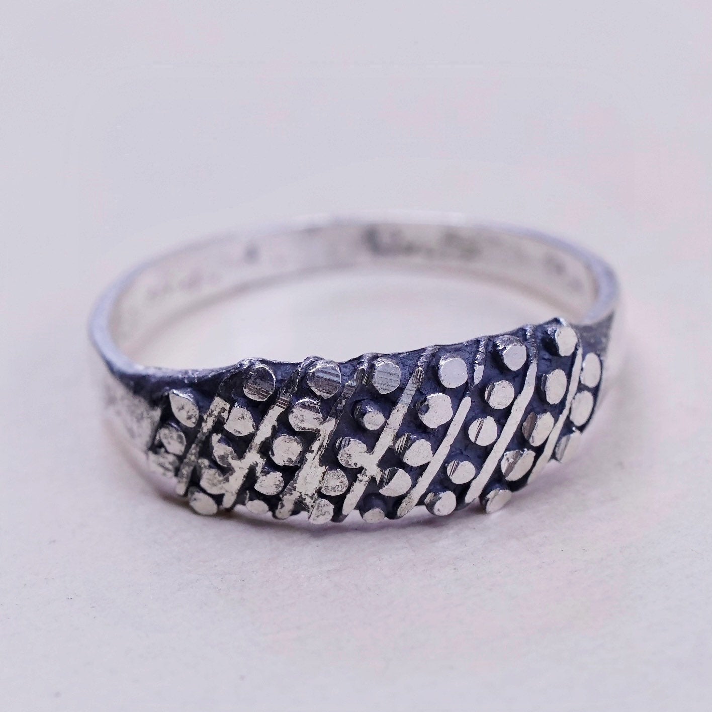 Size 7, vintage Sterling silver handmade ring, 925 beads band