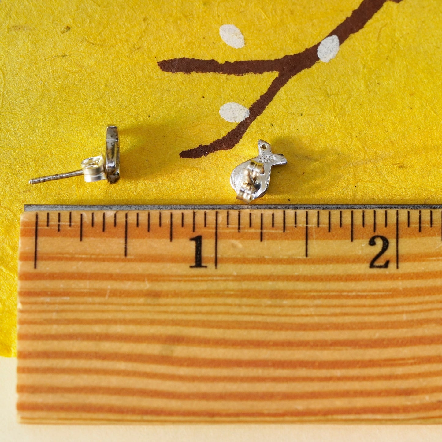 Vintage Sterling silver handmade earrings, 925 heart studs with cz
