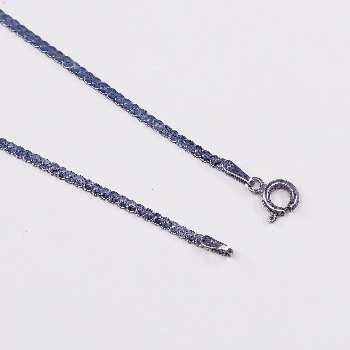 18", 2mm, vtg Sterling silver handmade chain, 925 S link woven necklace