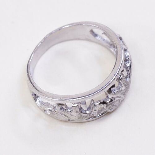 Sz 7, Vtg Sterling Silver Handmade Ring 925 Silver Elephant Band, Stamped 925