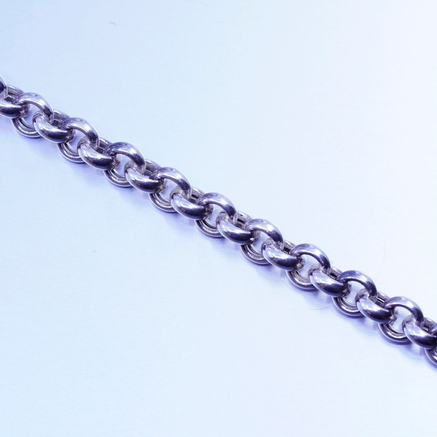 6.5”, Sterling silver bracelet 925 bold circle chain monogram “BEL” heart charm