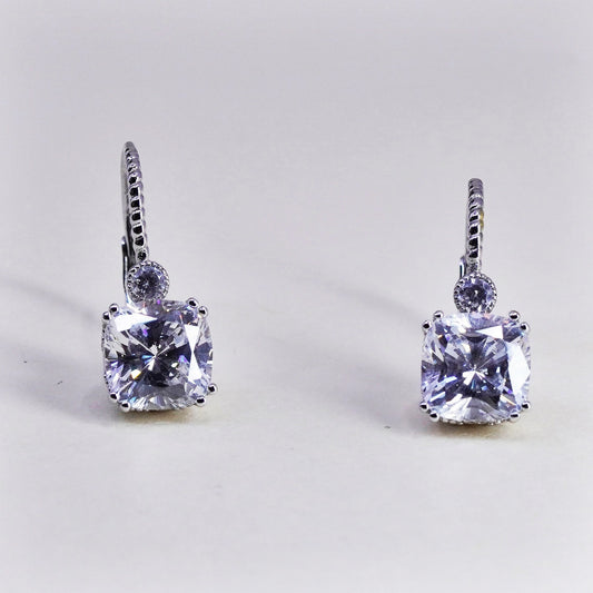 Vintage Sterling 925 silver handmade earrings, square Cz dangles