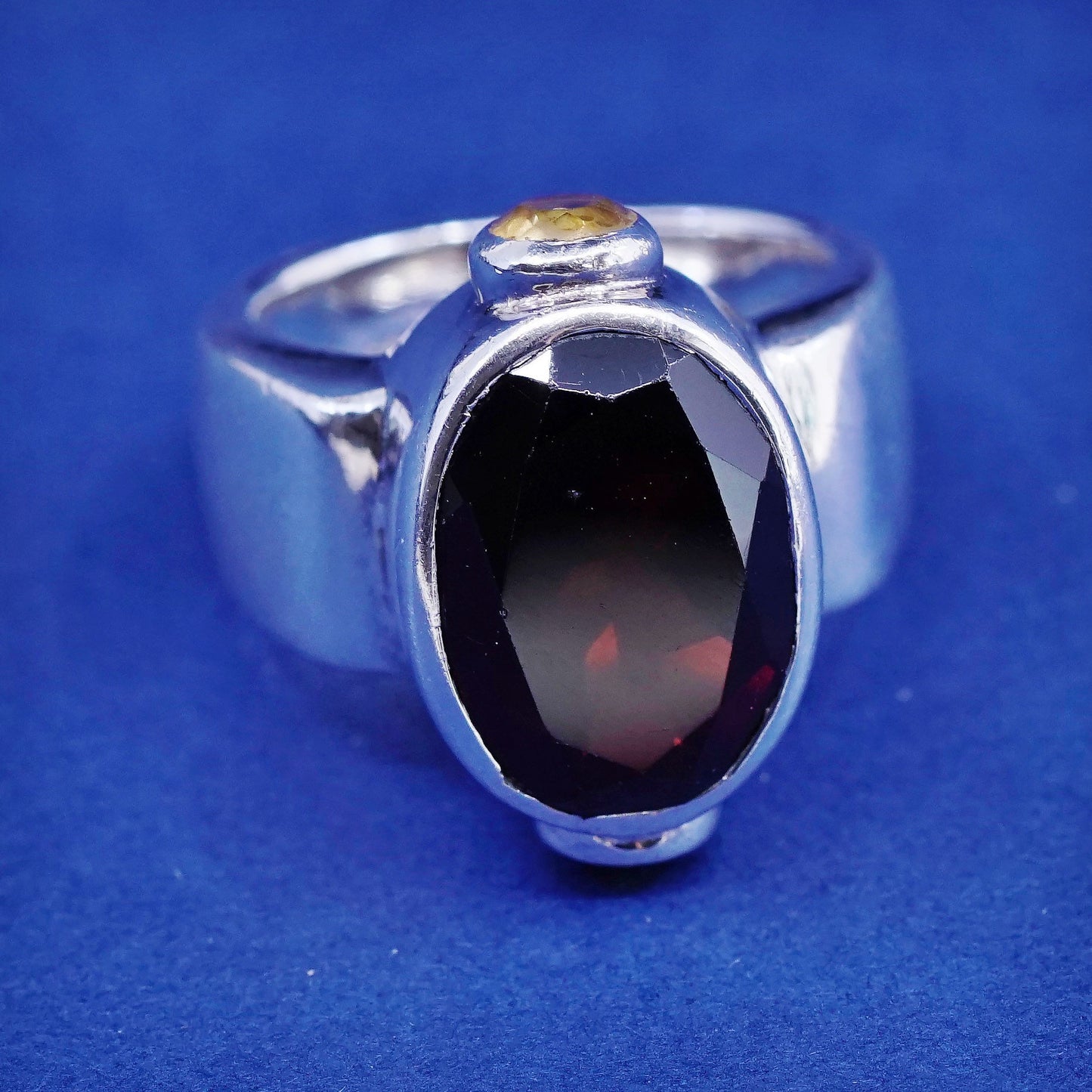 Size 5, vintage Sterling silver handmade ring, 925 with Ruby N citrine
