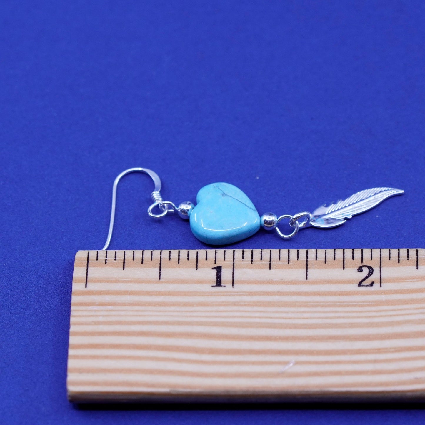 southwestern sterling 925 silver heart turquoise earrings with feather dangled