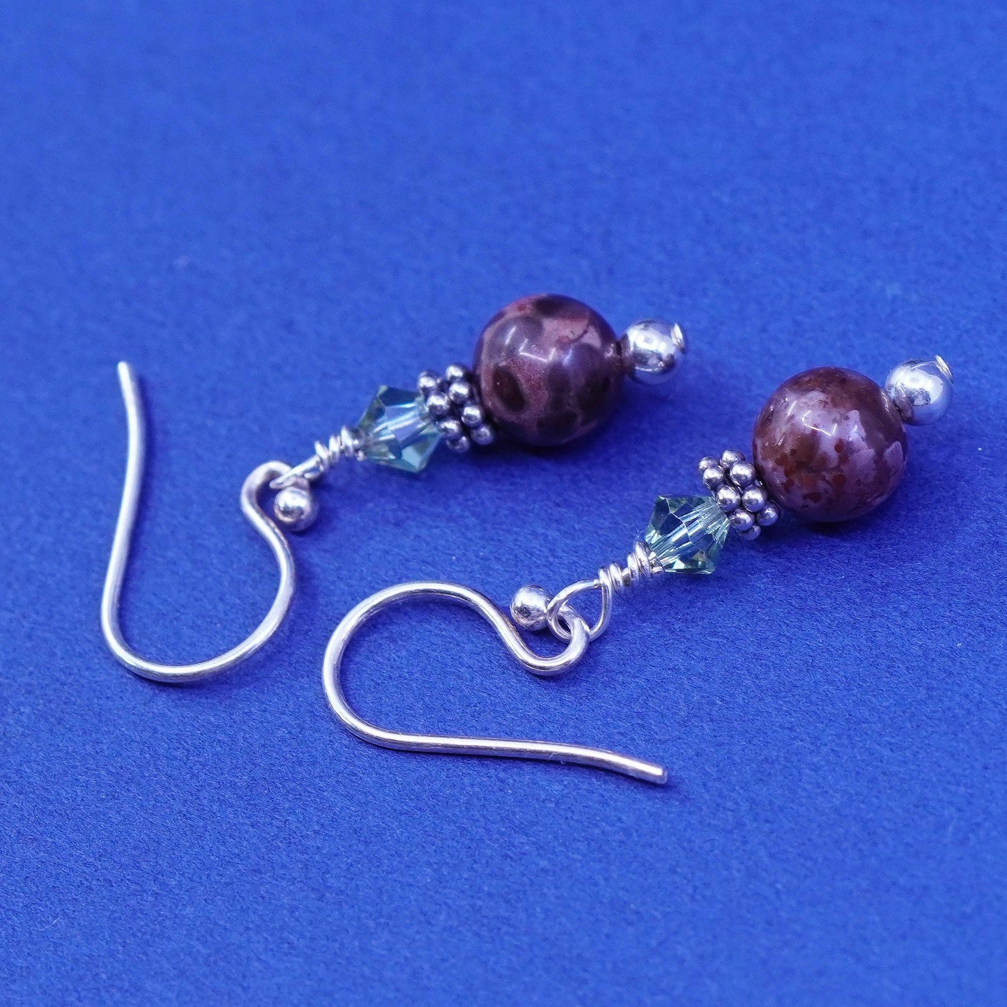 Vintage Sterling silver handmade stud earrings, 925 hooks with jasper beads