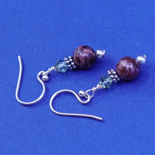 Vintage Sterling silver handmade stud earrings, 925 hooks with jasper beads