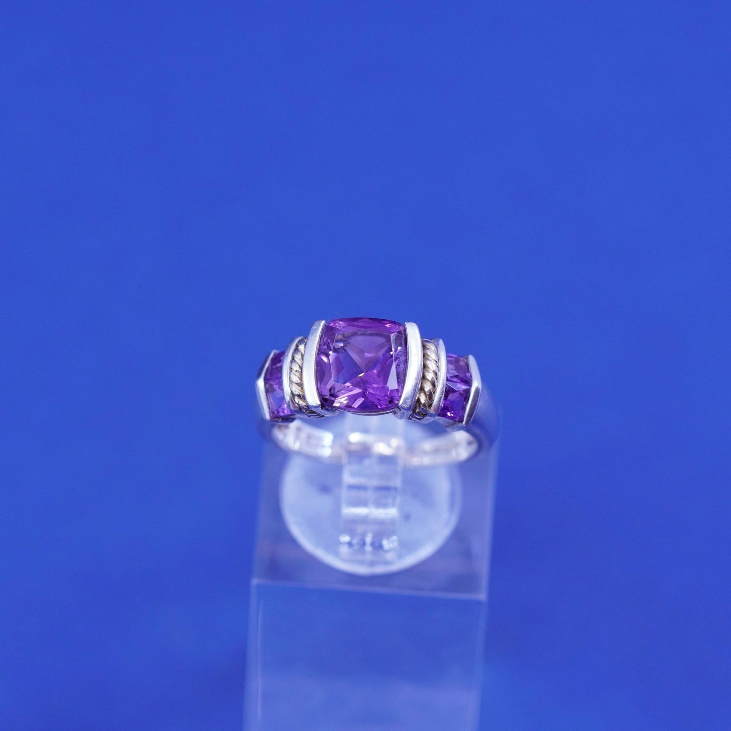 Size 6.25, vintage 14K gold cable Sterling 925 silver handmade ring amethyst