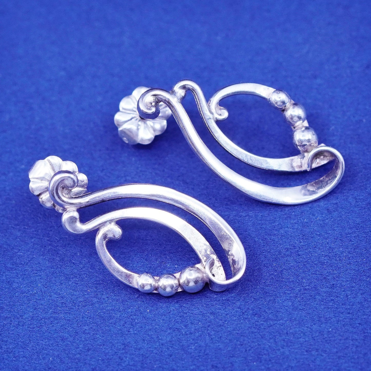Vintage Sterling 925 silver handmade studs earrings with beads
