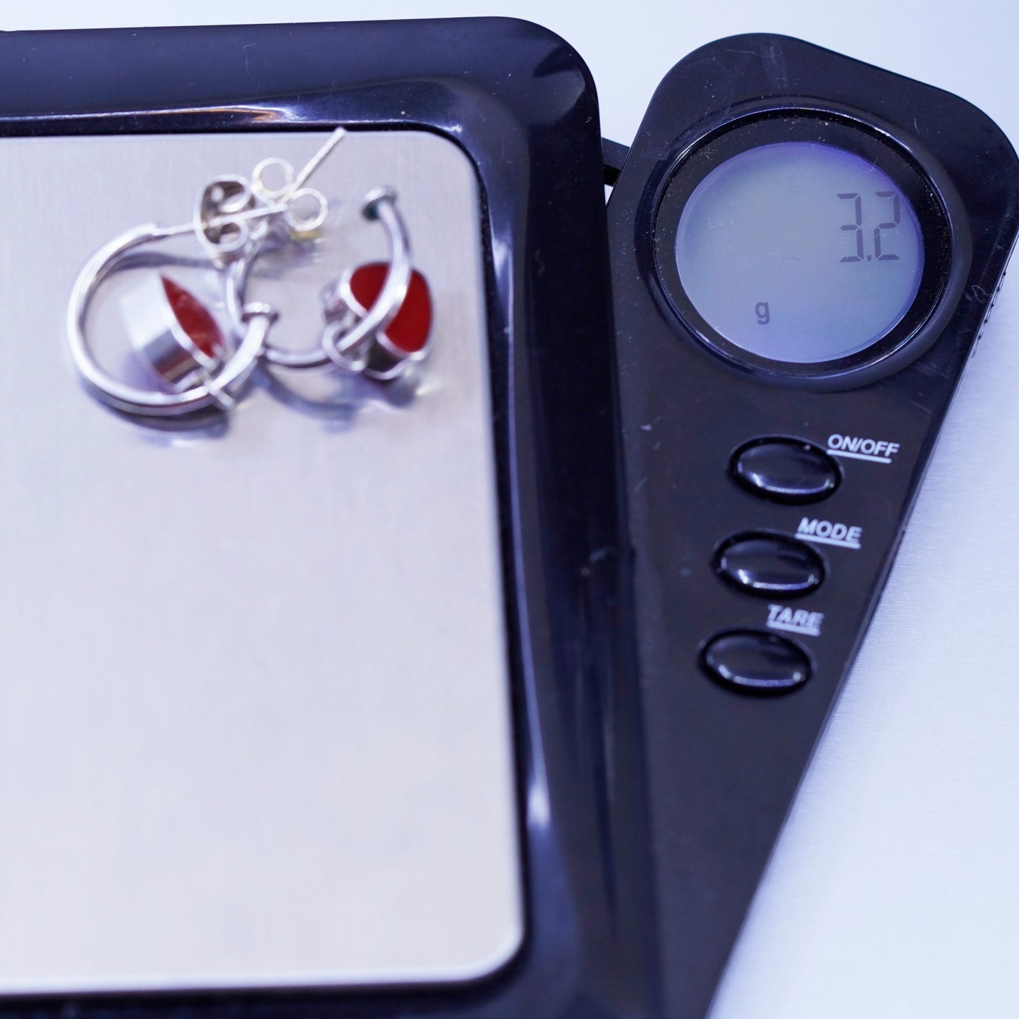 0.75”, two tone Sterling silver earrings, 925 hoops with onyx heart charms