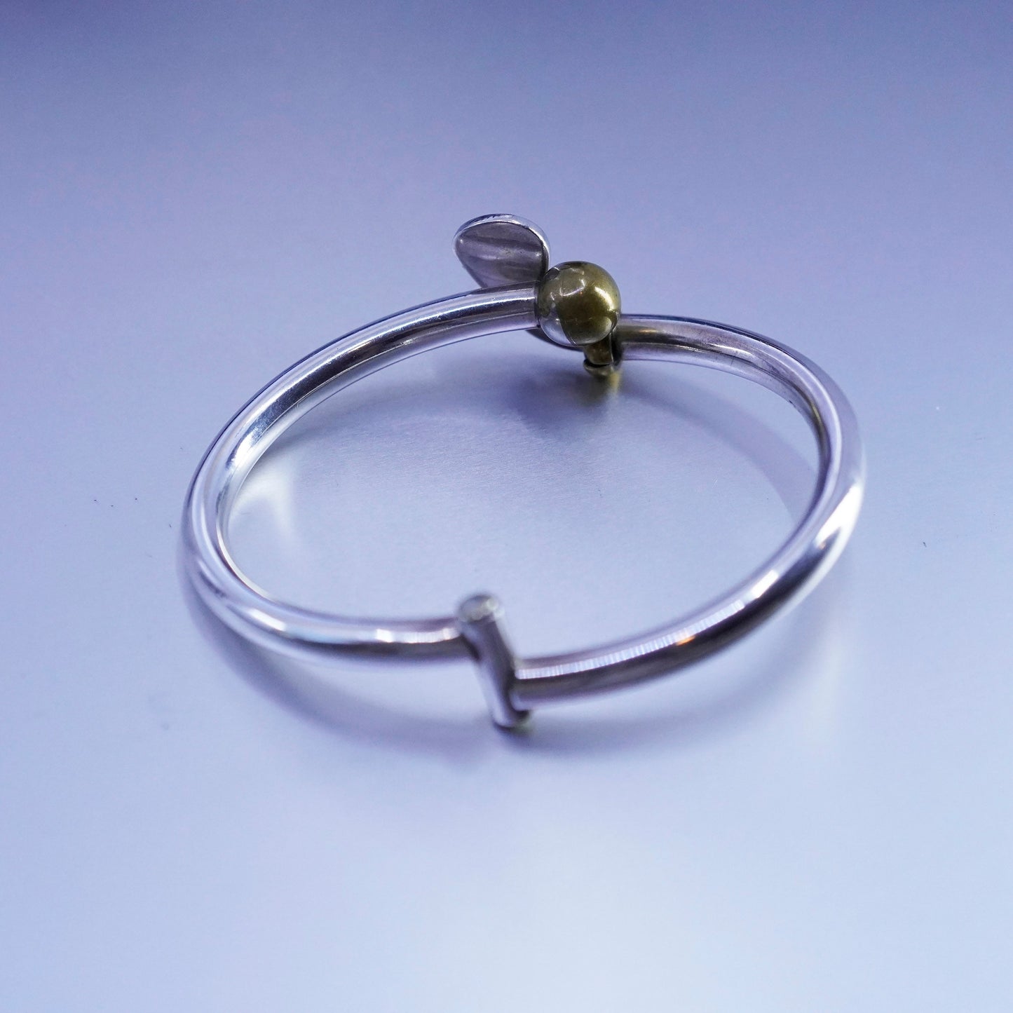 6.5”, Mexico two tone Sterling 925 silver handmade golf bracelet, hinged bangle