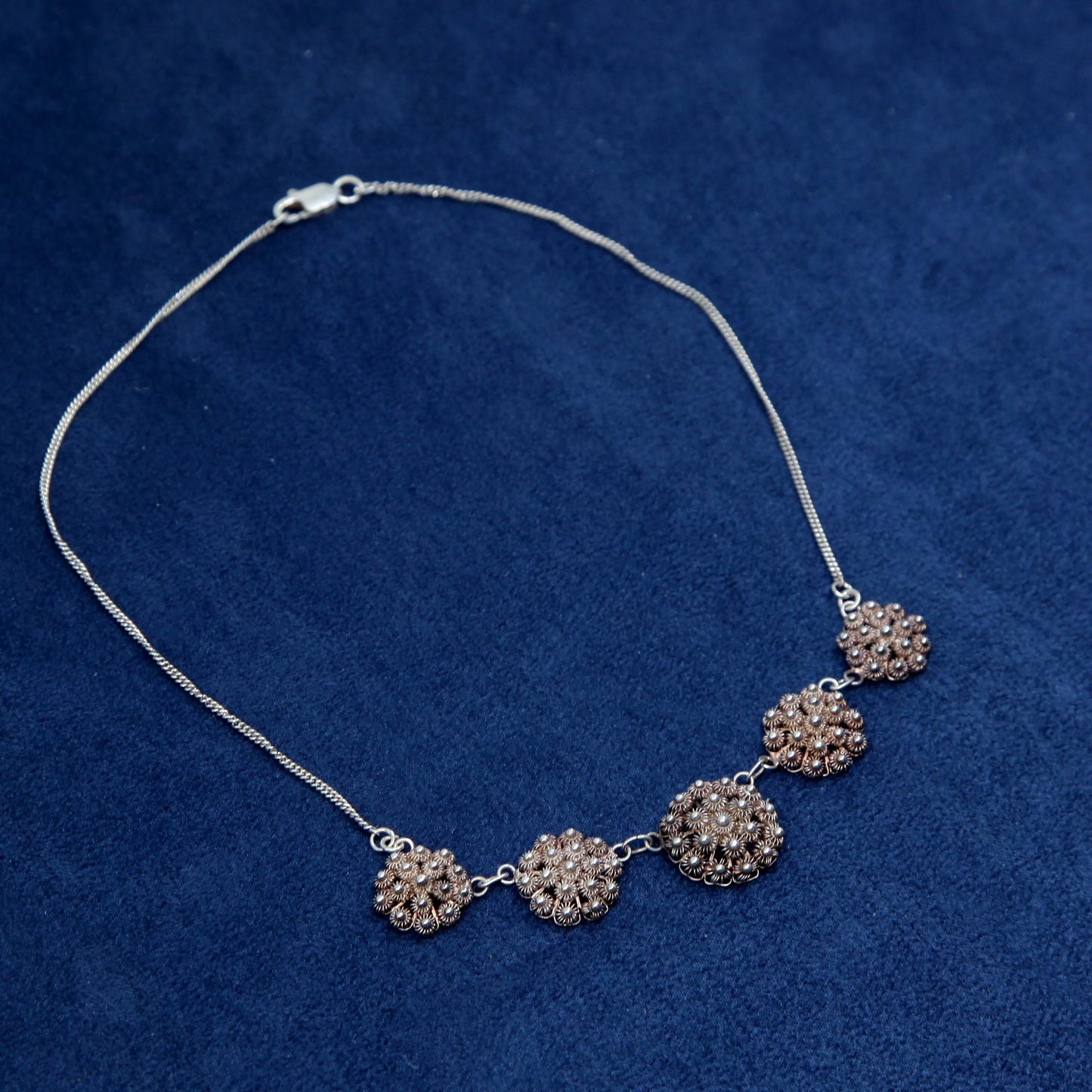 14”, vintage Sterling silver handmade necklace, 925 filigree flower links