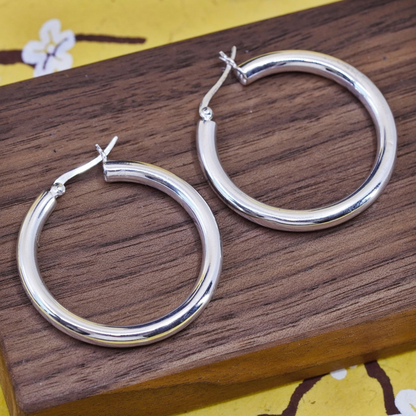 1.5”, Sterling silver handmade hoop earrings, Thailand bold 925 huggie