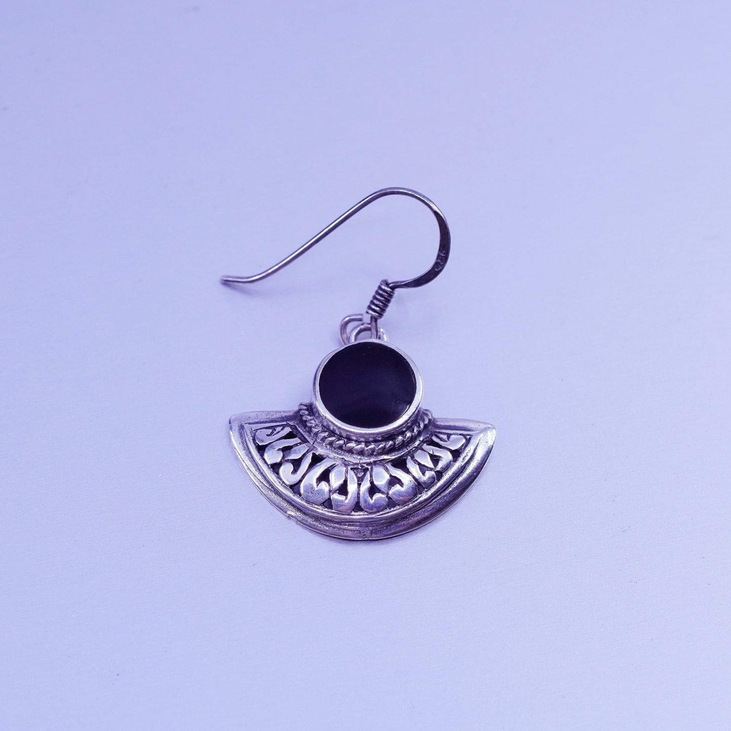 Vintage Sterling 925 silver handmade textured earrings with obsidian