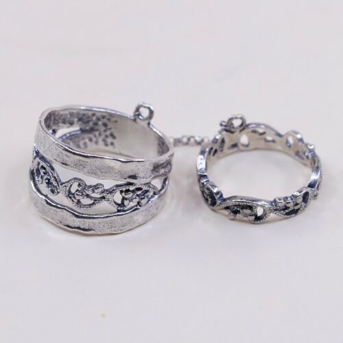 PZ Paz Israel Sterling Silver Handmade Hammered Ring, 925 Filigree Double Band