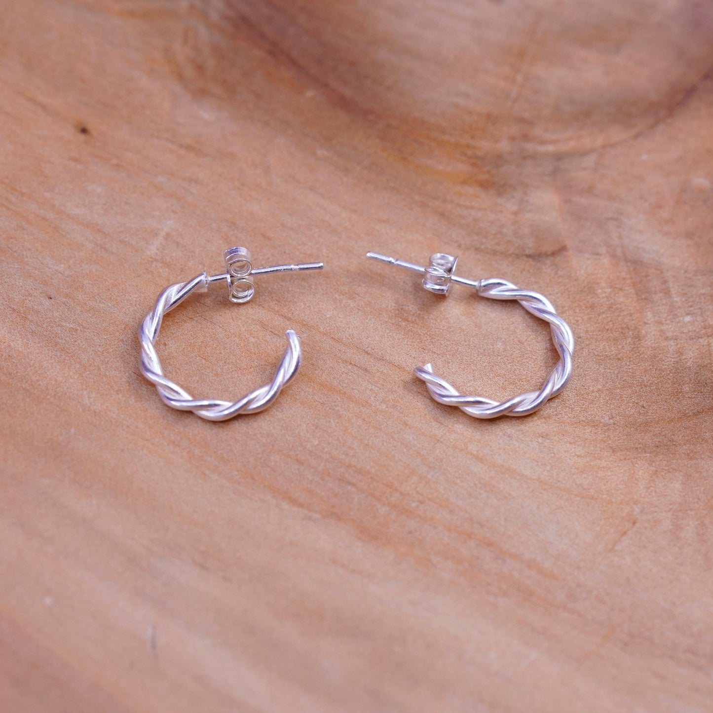 0.5”, vintage Sterling silver hoop earrings, 925 twisted hoops