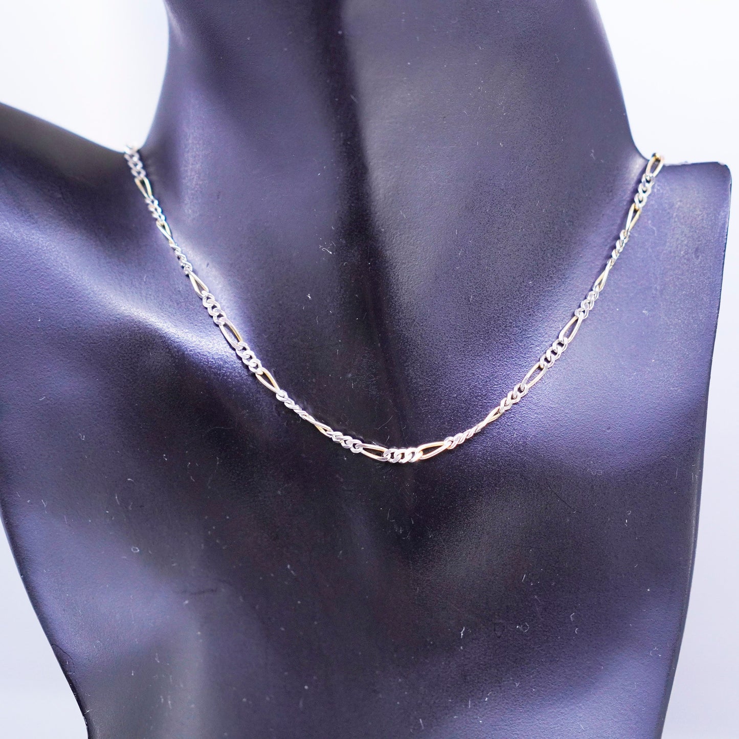 24” 3mm, vintage Italy two tone Sterling 925 silver figaro chain necklace