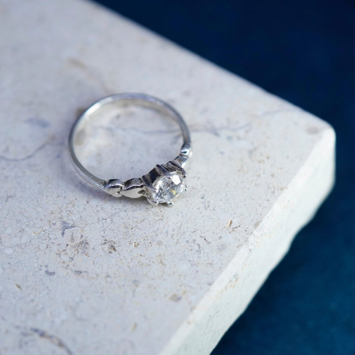 Size 6, vintage Sterling 925 silver handmade engagement ring with cz