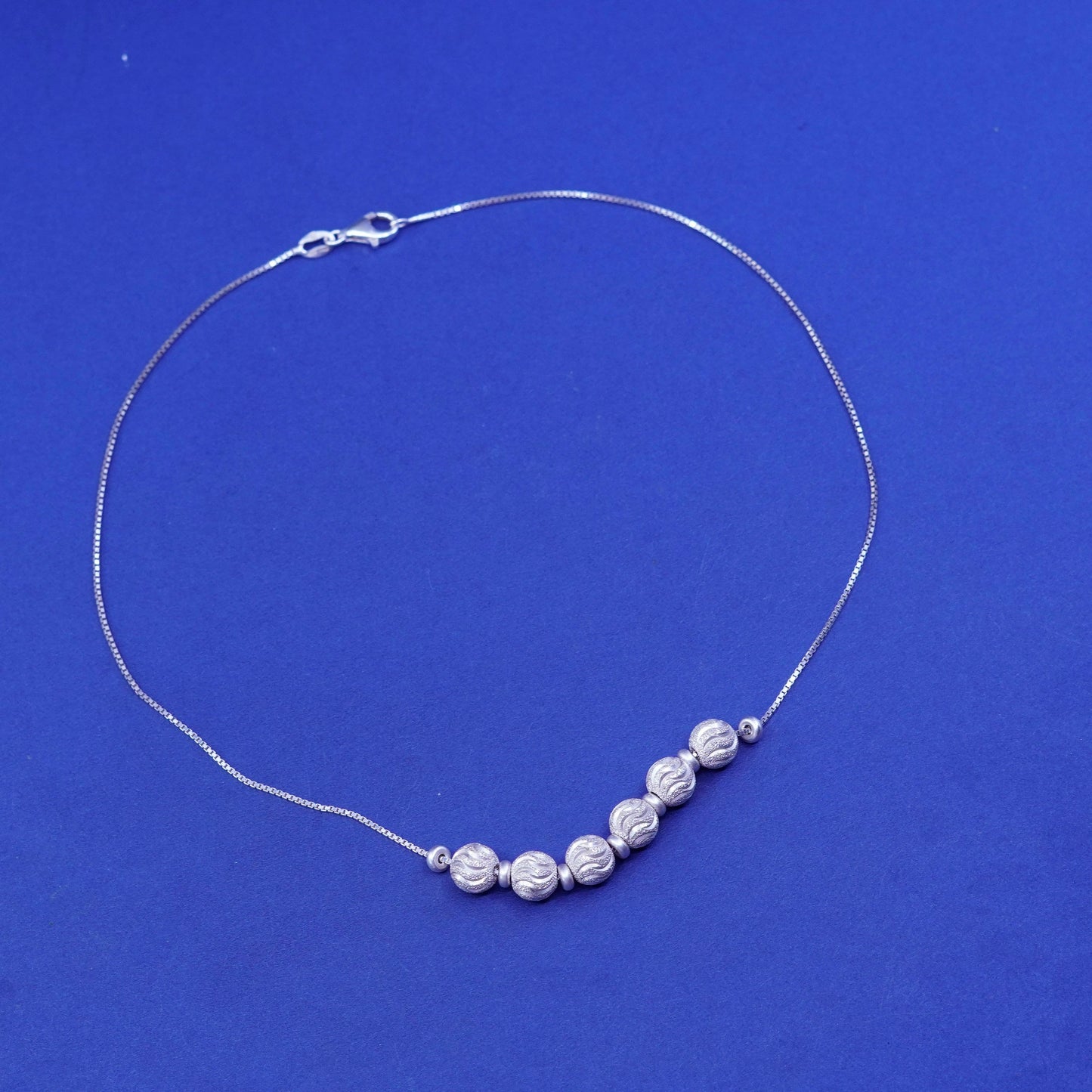 16”, sterling silver handmade necklace, box chain textured 925 circle pendant