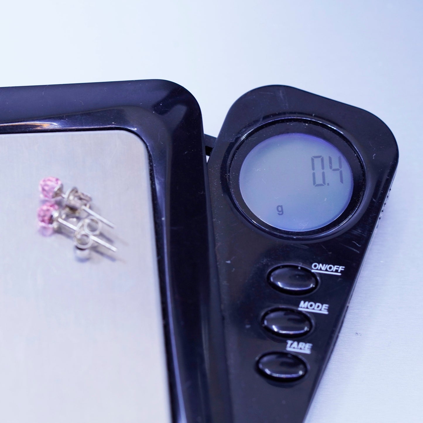 3mm, Vintage Sterling 925 silver earrings, studs with pink cz inlay