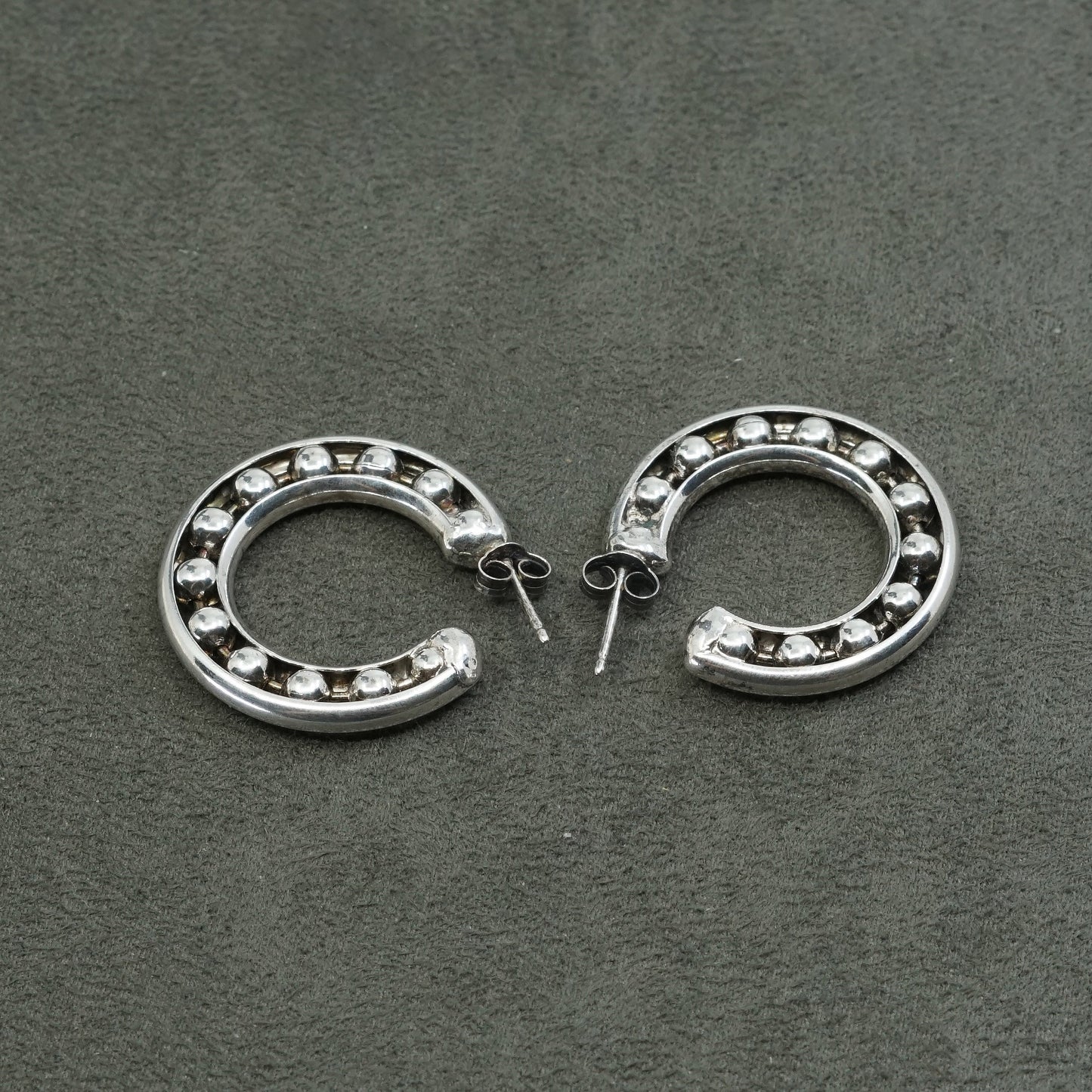 1", vtg Sterling silver handmade earrings, 925 beads hoops huggie