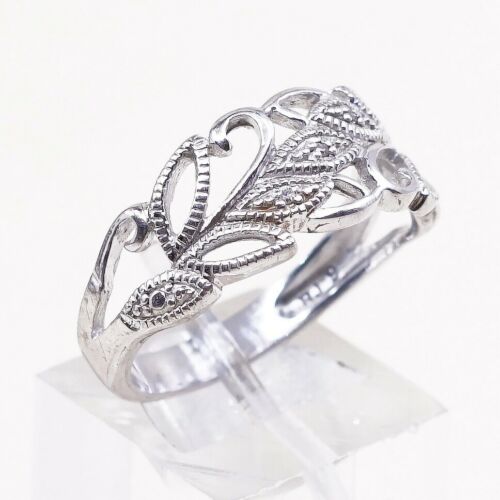 Size 9.25, Vtg Sterling Silver Handmade Ring 925 Band W/ Leaves Embossed