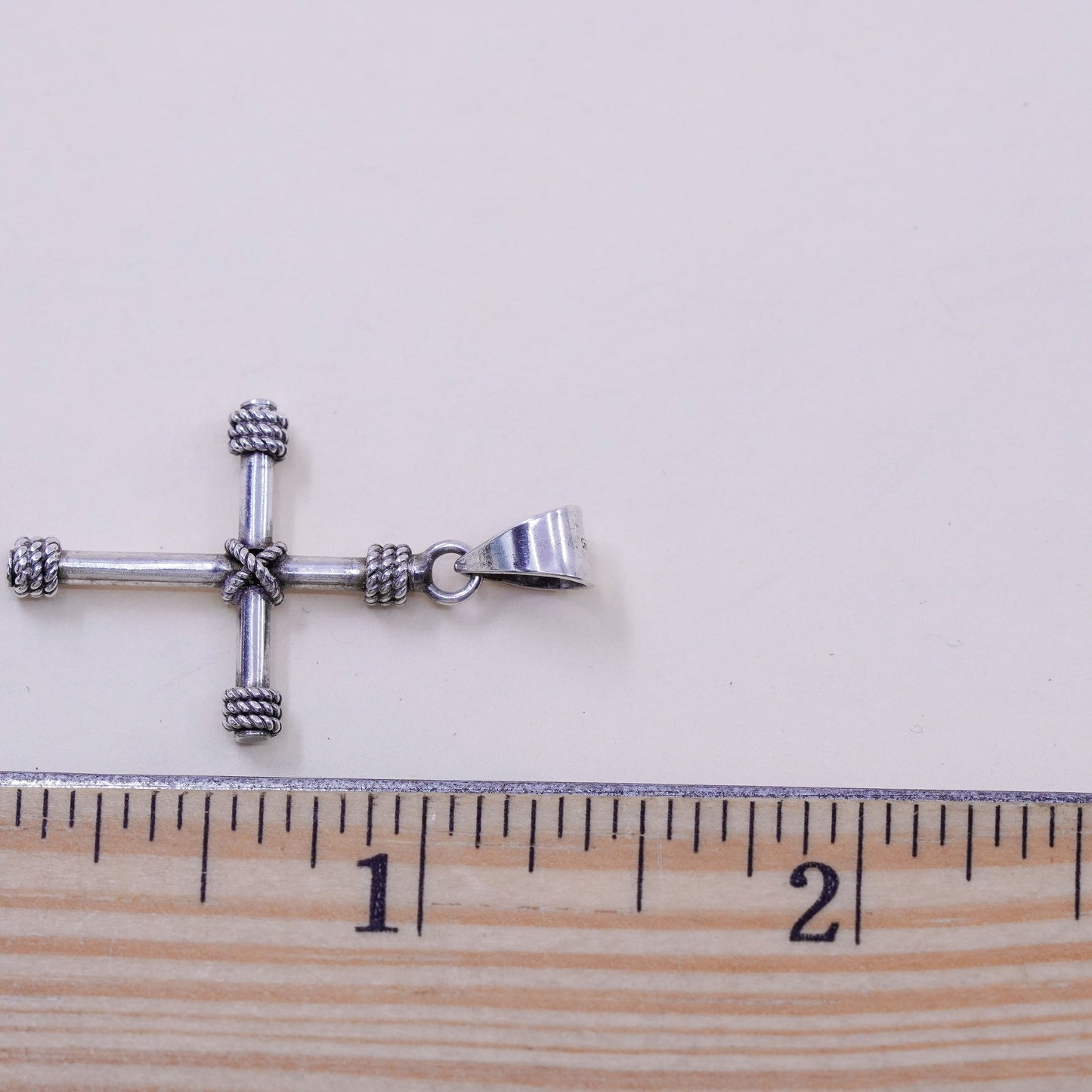 Vintage mexico handmade Sterling silver pendant, 925 cross with cable