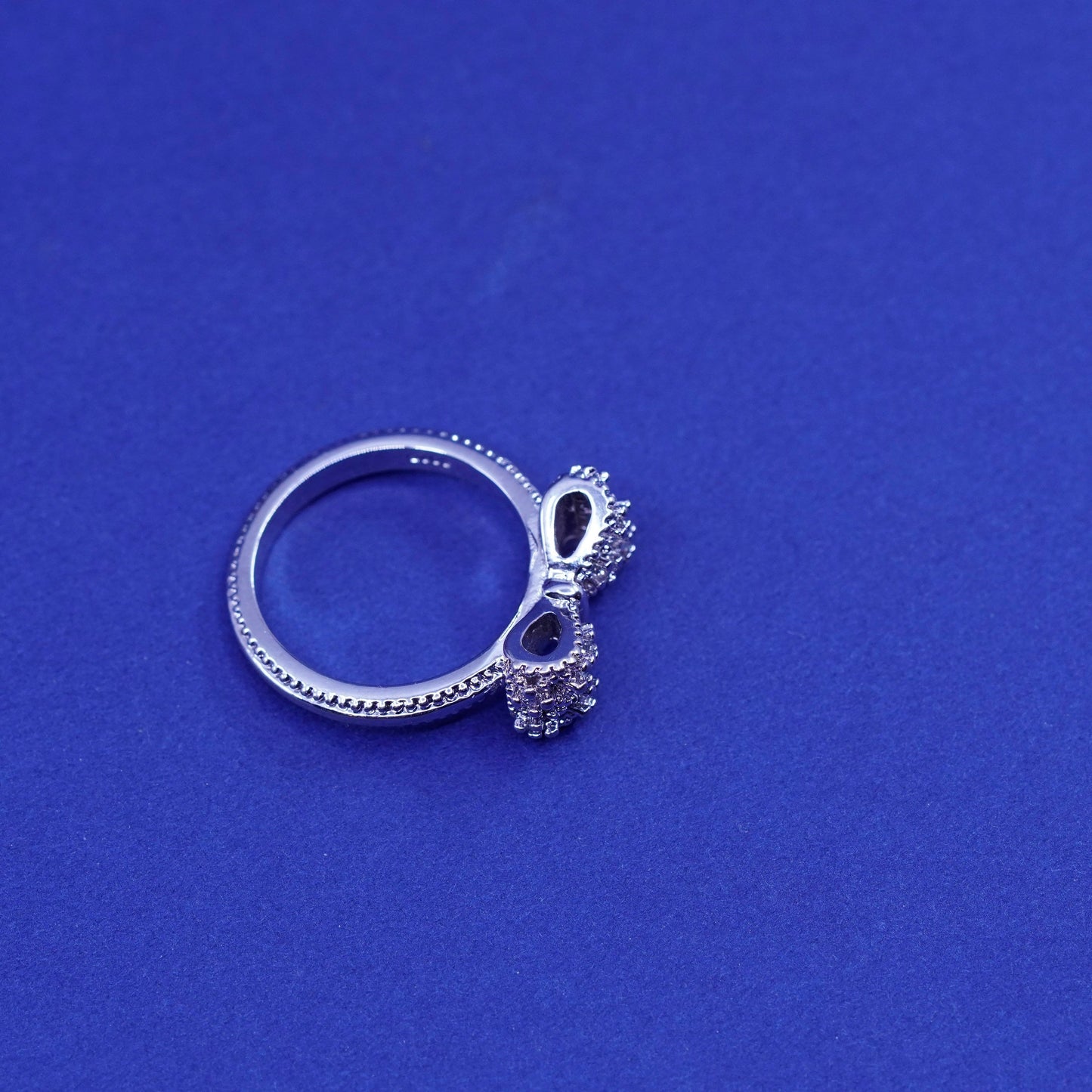 Size 4.5, vintage Sterling silver handmade ring, 925 bow tie ribbon ring w/ cz