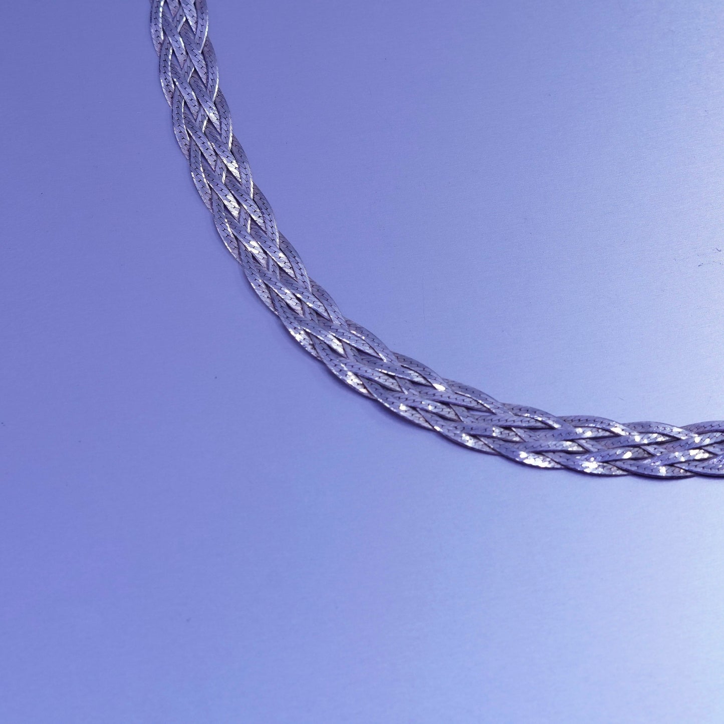 18”, vintage Italy Sterling 925 silver woven braided herringbone chain necklace