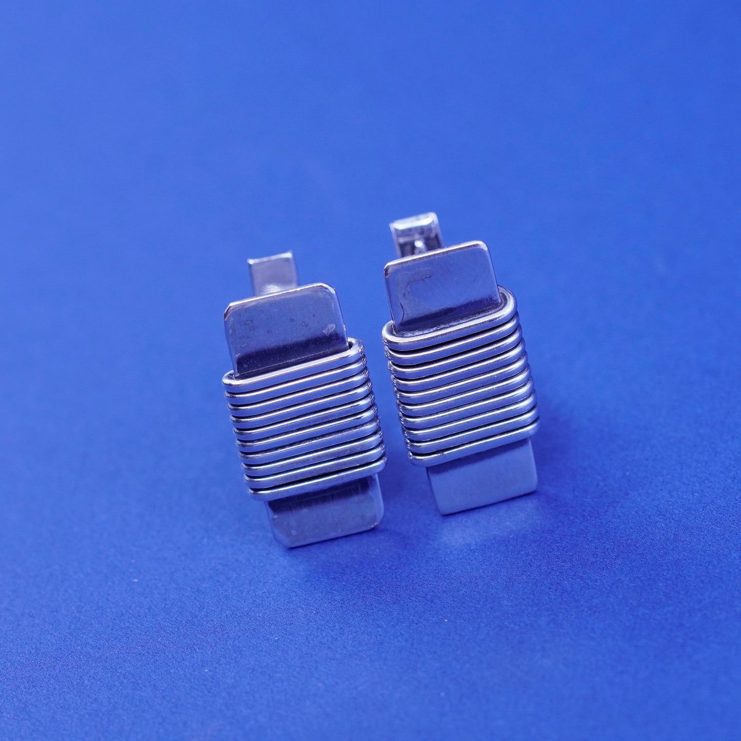 Vintage Orb sterling silver Handmade cufflinks, rectangular 925 cuff links